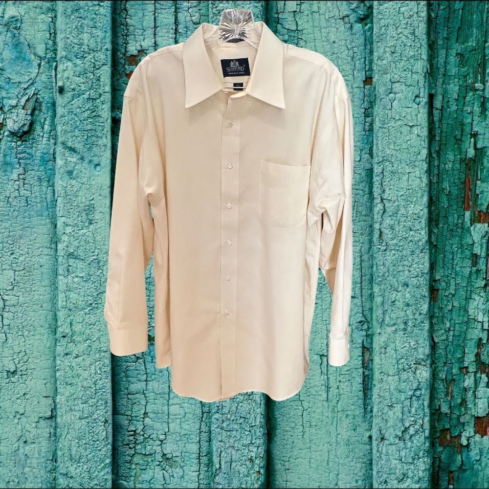Stafford Wrinkle Free Mens Button Down Shirt Soft Yellow Size 17 / 33 - Picture 3 of 11